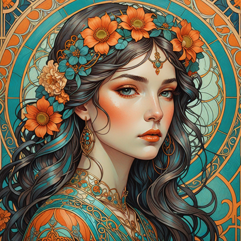 Elegant Bohemian Girl in Art Nouveau Style