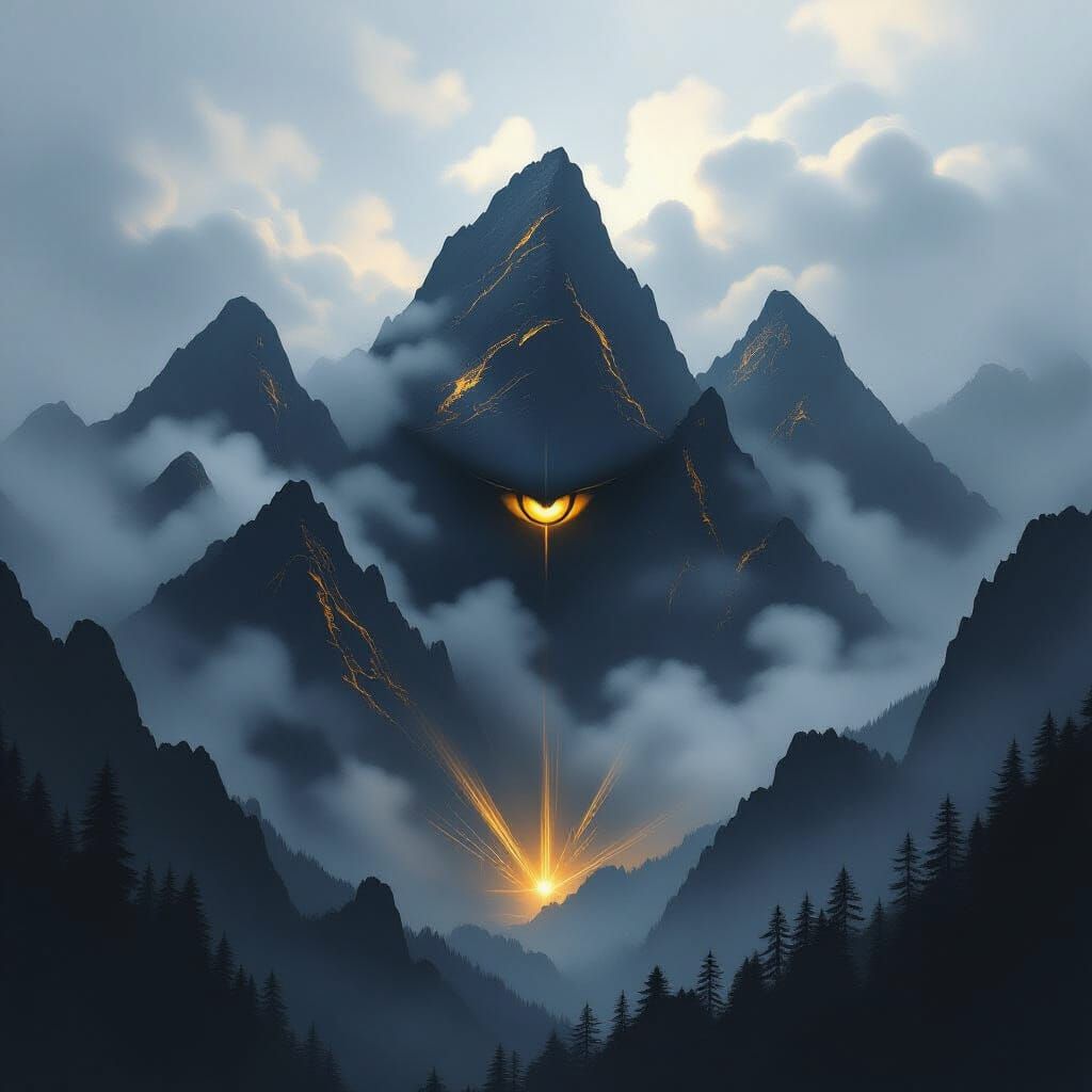 Majestic Mountain Eye Amidst Eerie Mist