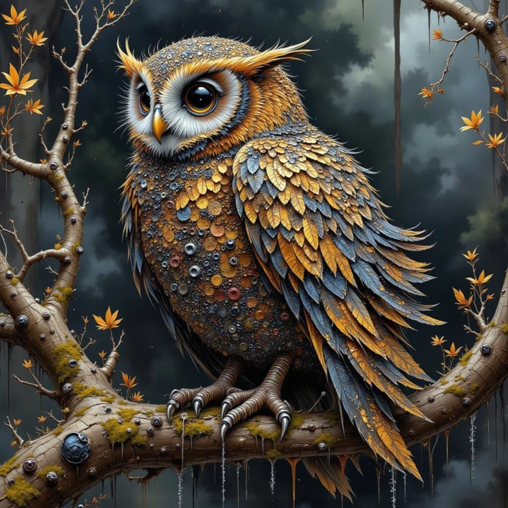 Metallic Owl Crafted from Screws and Nails