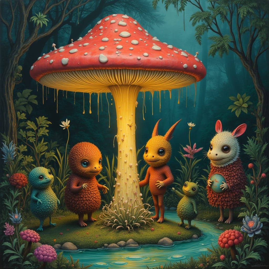 Whimsical Alien Jungle Scene with Quirky Claymation Creature...