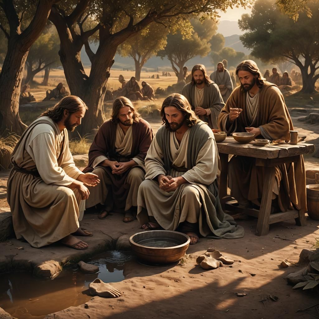 Jesus Washing Feet of Peter in Old Master Style