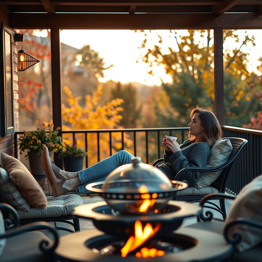Cozy Autumn Patio Scene at Golden Hour