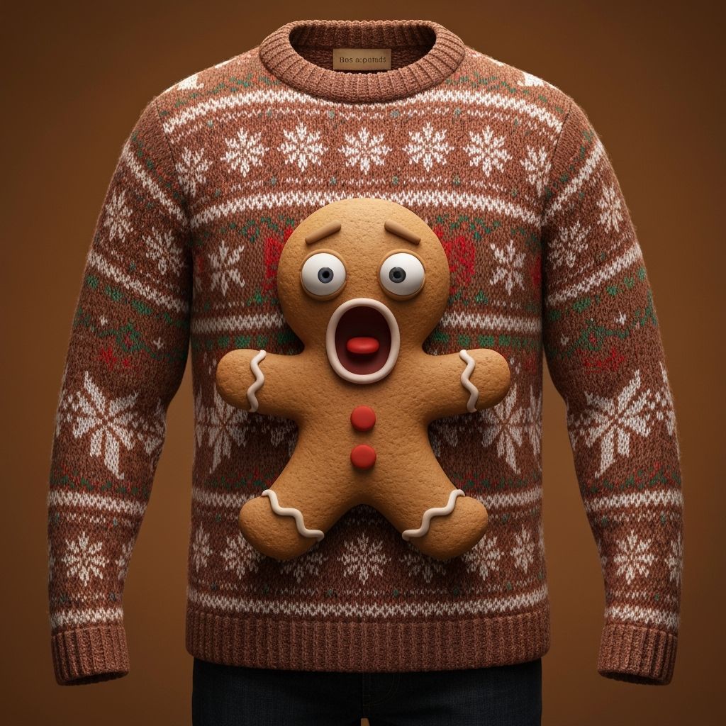 Realistic Knitted Sweater with Screaming Gingerbread Man