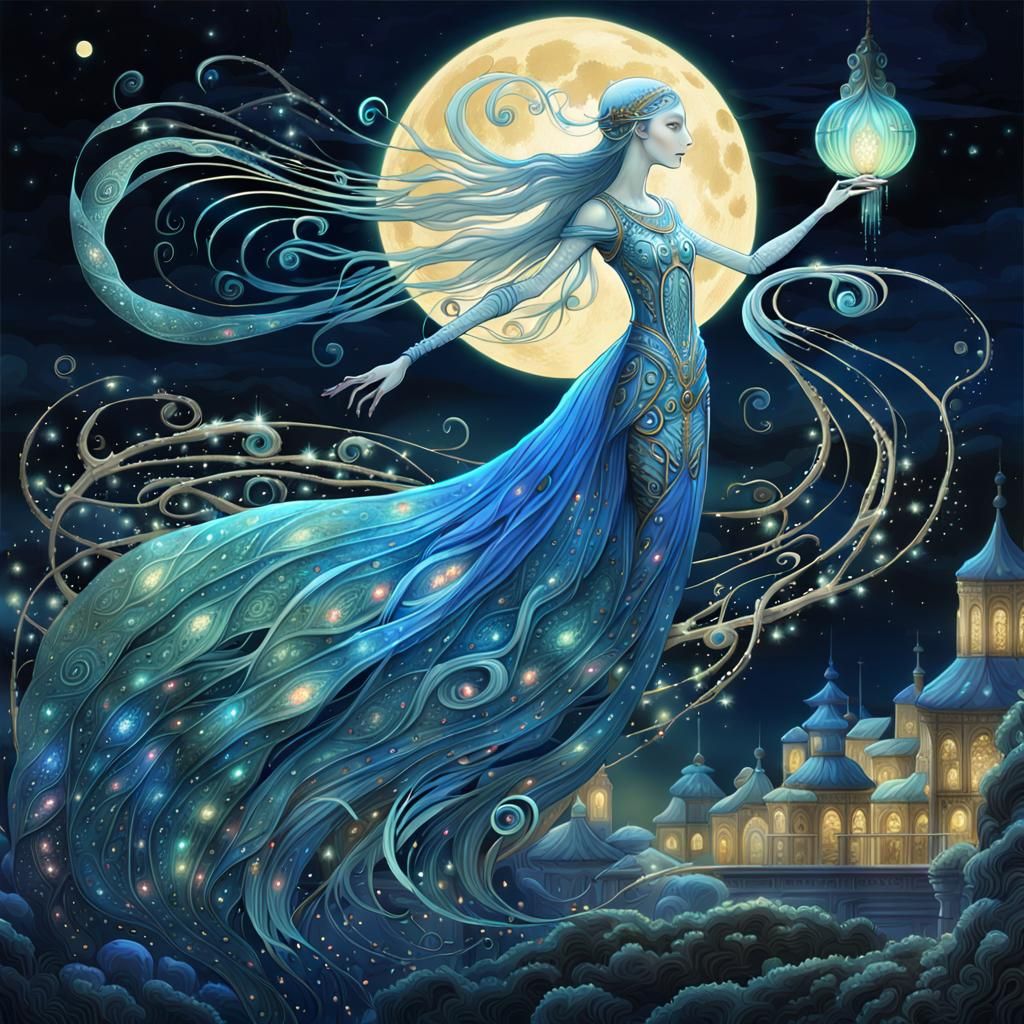 Glowing Bioluminescent Creature in Surreal Fantasy Style