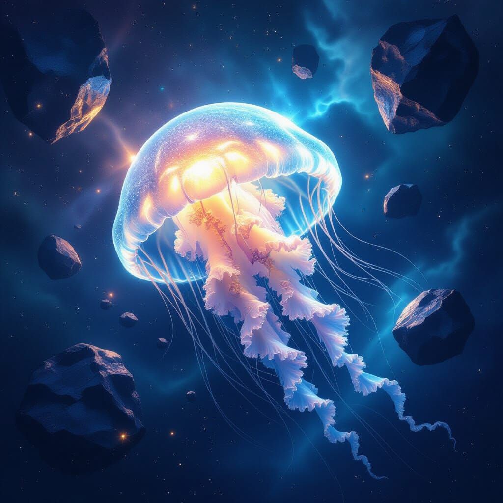 Bioluminescent Jellyfish in Cosmic Nebula