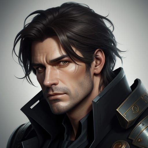 Handsome Man Model Poses Serenely with Intricate Features