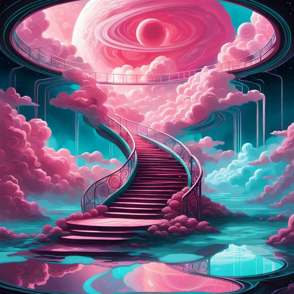 Mystical Being Ascending Cosmic Stairway: Dreamlike Concept ...