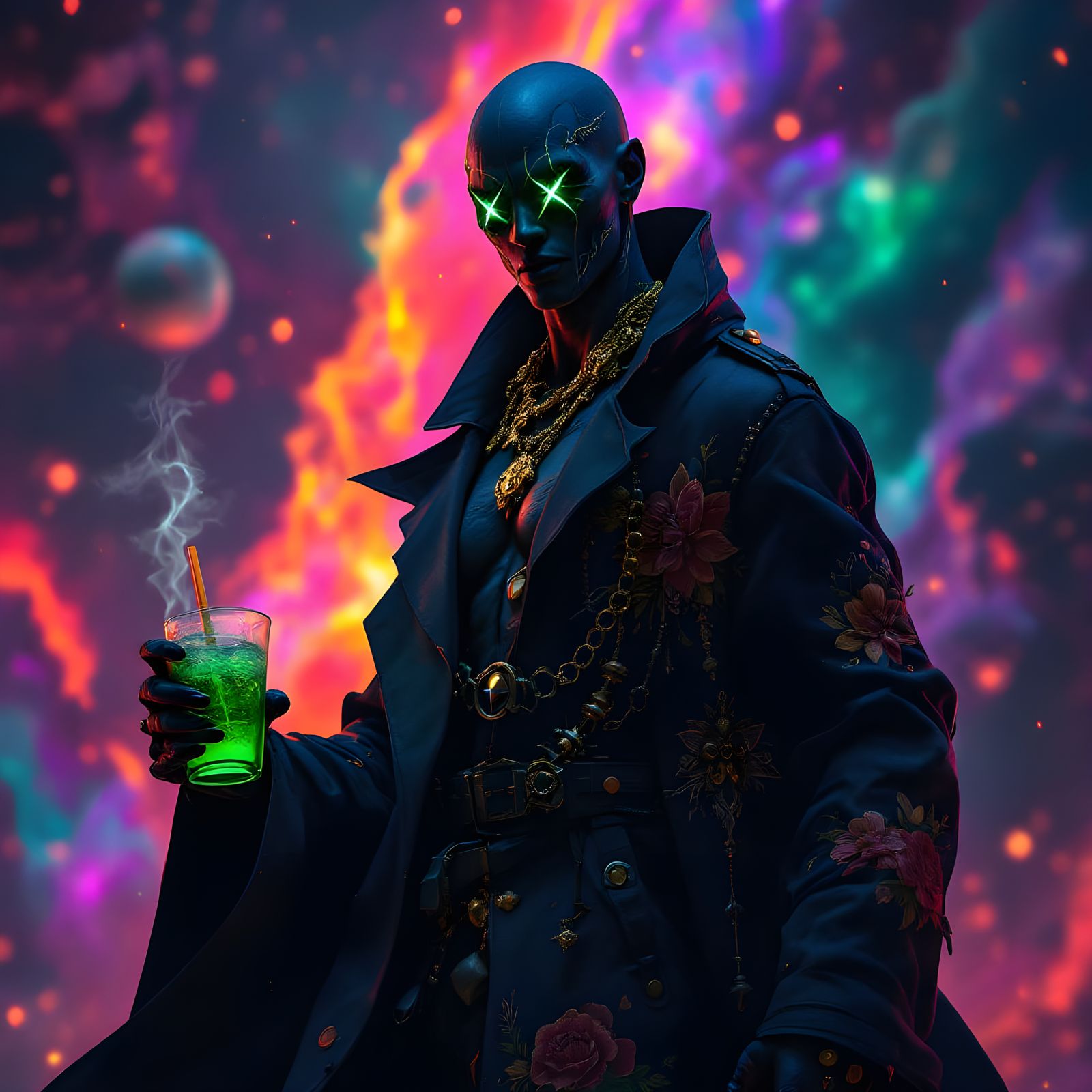 Muscular Spaceship Captain in Hyperrealistic Splash Art