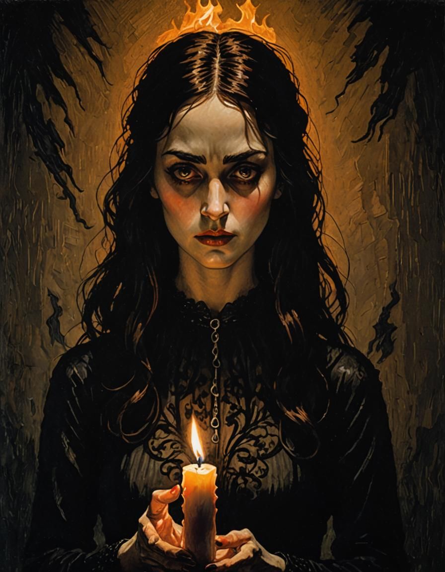 Haunted Gothic Portrait with Candlelight and Shadow