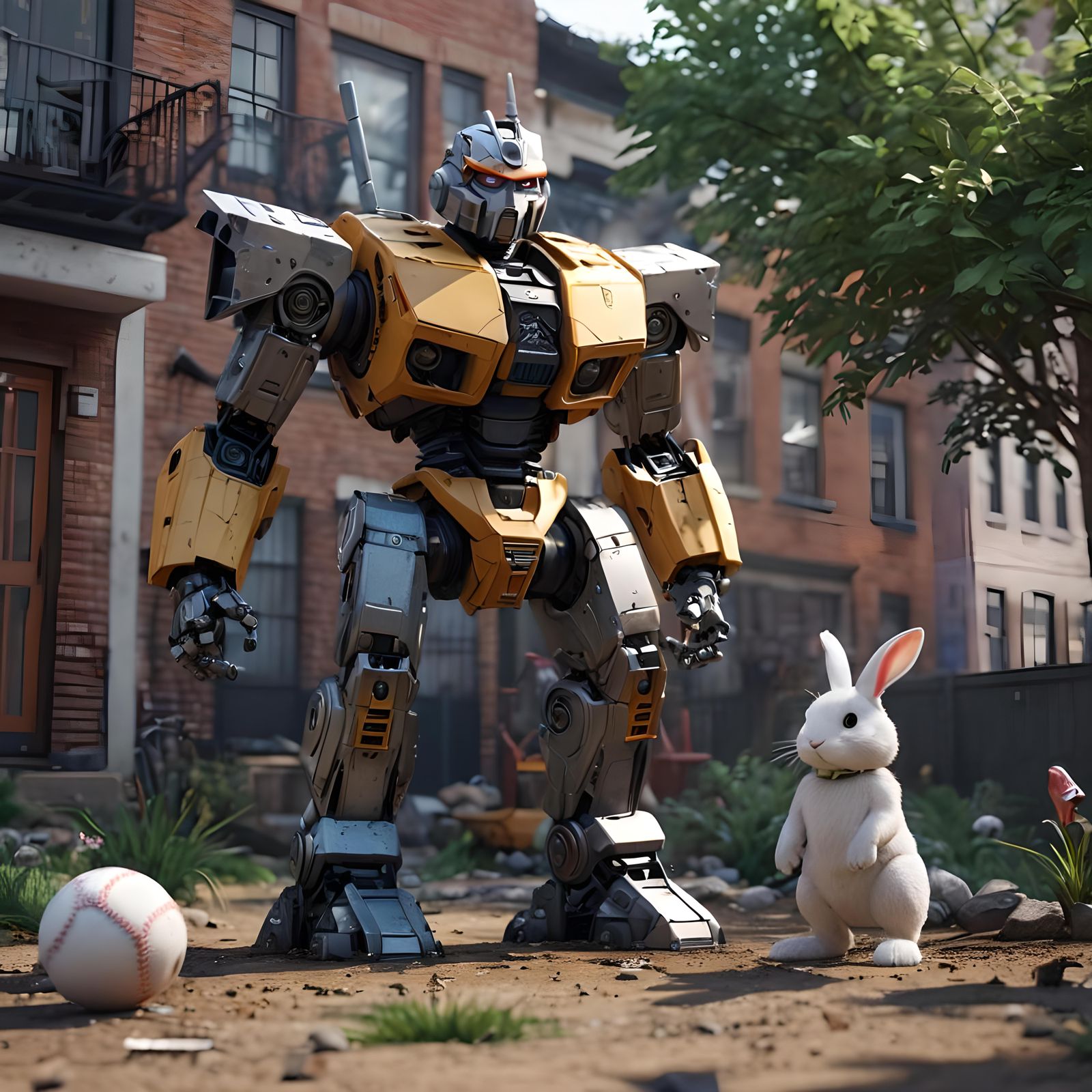 Mecha Transformer Plays Baseball with Bunny