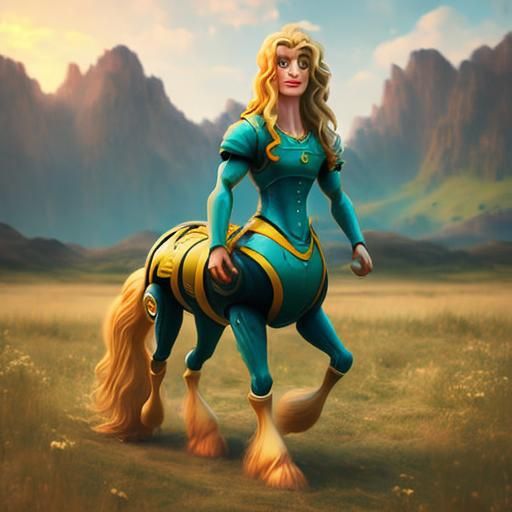 Blonde Centaur: Mythical Digital Art Portrait
