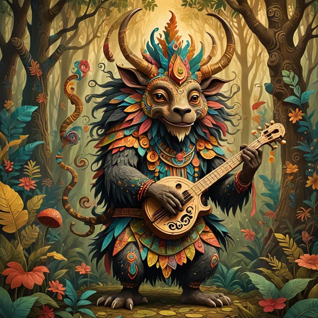 Huay Chivo in Mystical Forest: Digital Folk Art