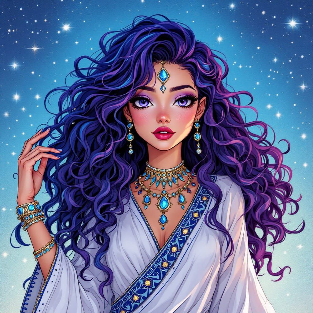 Anime Heroine with Electric Blue and Purple Hair