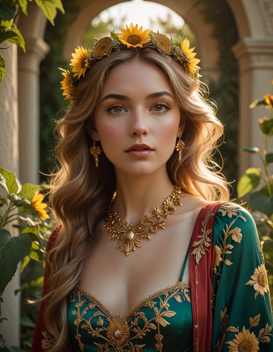 Summer Goddess Portrait in Art Nouveau Style