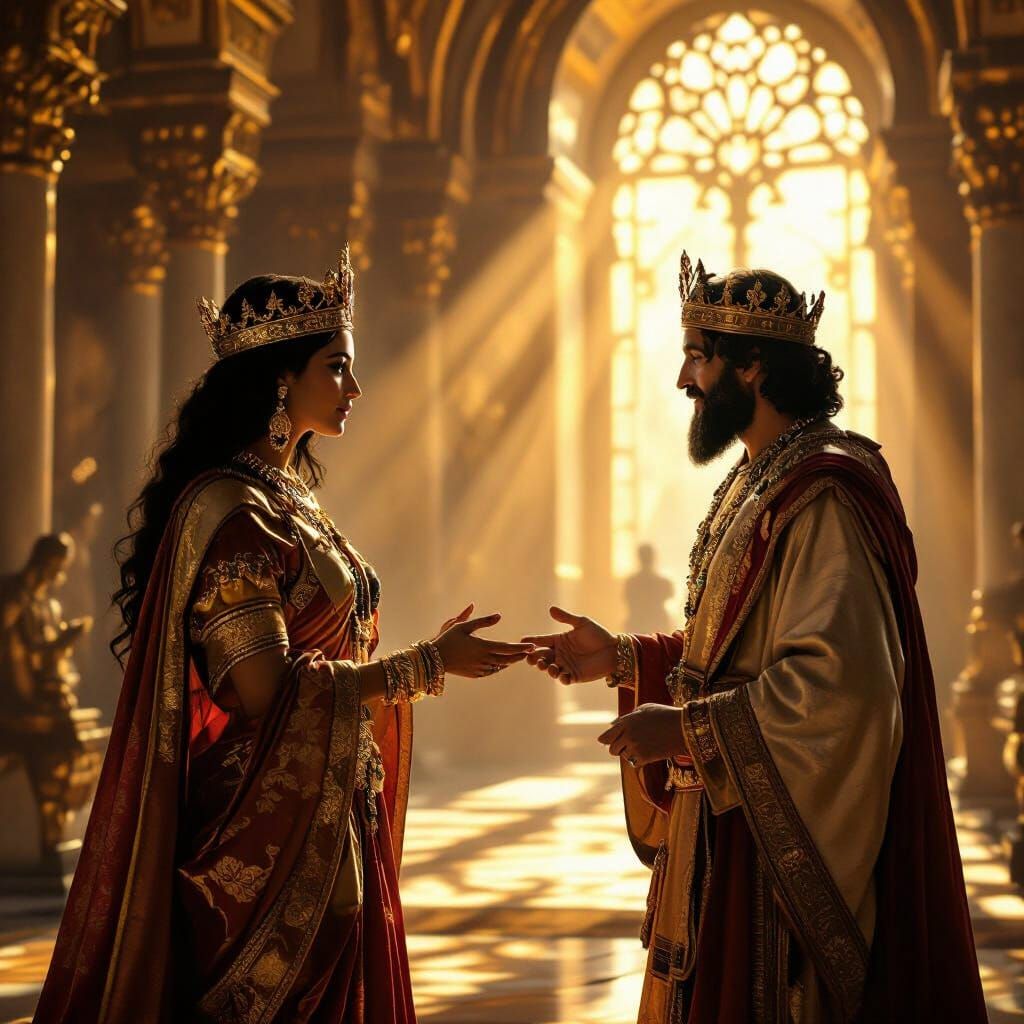 Queen of Sheba Meets King Solomon in Grand Palace
