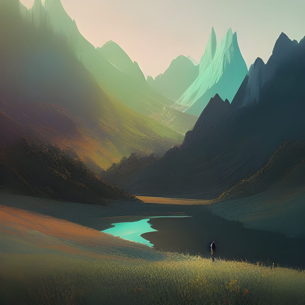 Floral Valley Landscape with Towering Mountains