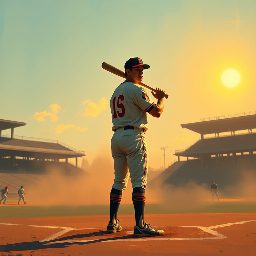 Vintage Baseball Stadium Scene in Warm Golden Light