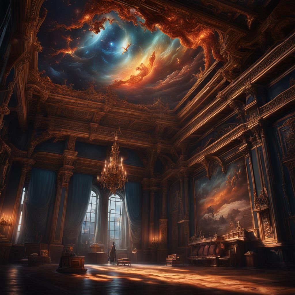 Detailed Matte Painting of Figures Staring at Ceiling
