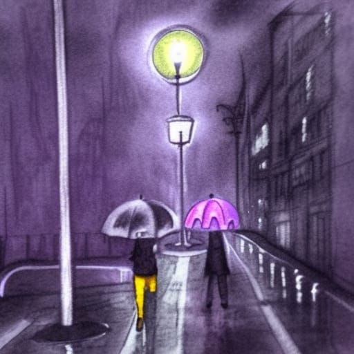 Noir Cityscape Tarot Card in Rainstorm