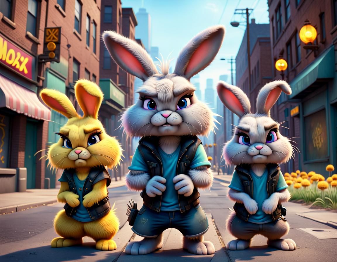 Tough Rebel Furry Bunnies in 3D Digital Art
