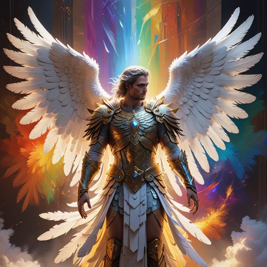 Majestic Angel in Vibrant Oil Painting