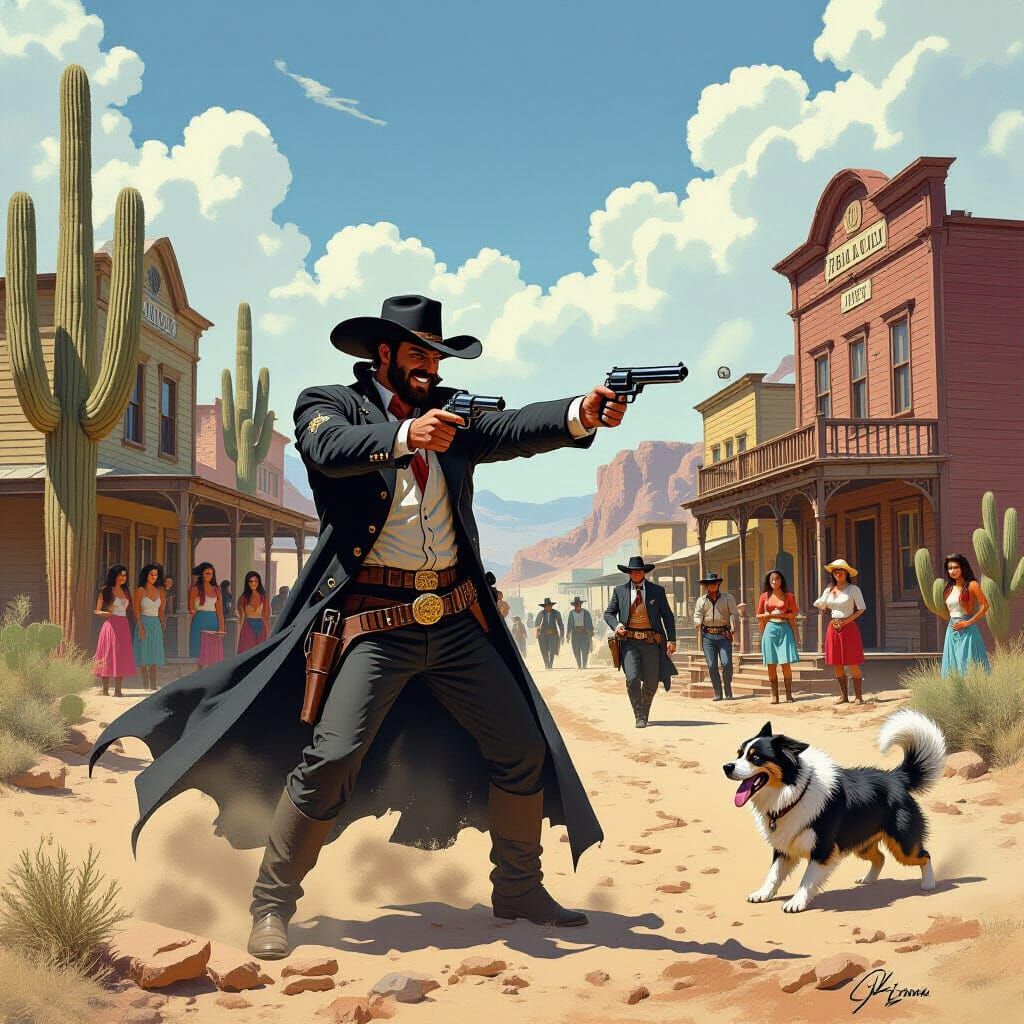 Grinning Gunfighter in a Wild West Town