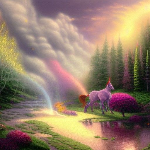 Ethereal Unicorn in Misty Sky, Fantasy Art
