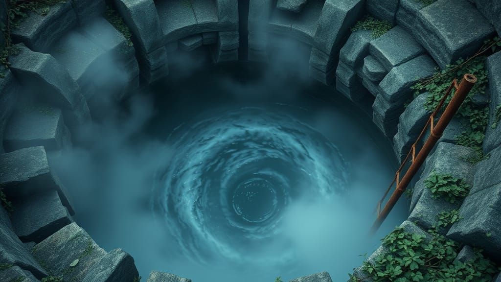 Mystical Whirlpool Inside Ancient Crumbling Well