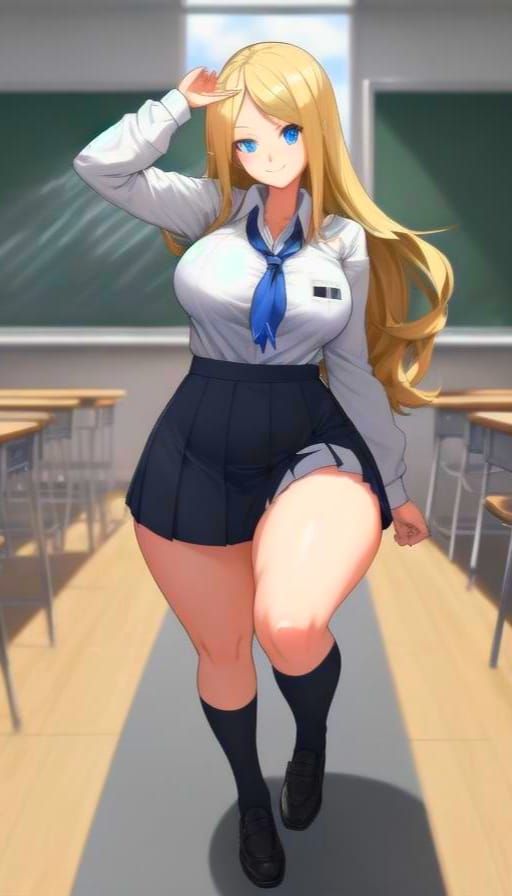 Attractive Blonde Girl in School Uniform