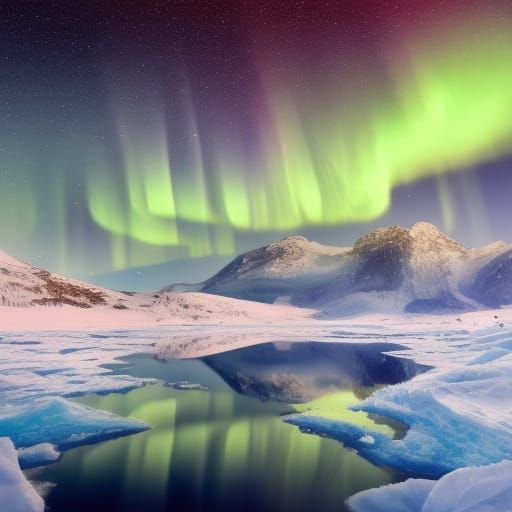 Aurora Borealis Over Glittering Snow Landscape