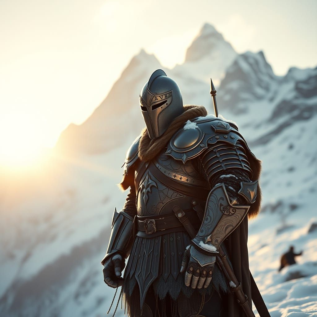 Epic Fantasy Warrior Amidst the Swiss Alps in Cinematic Film...
