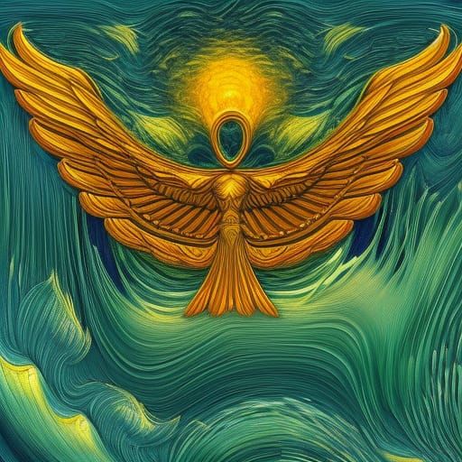 Winged Centaur Over City in Van Gogh Style