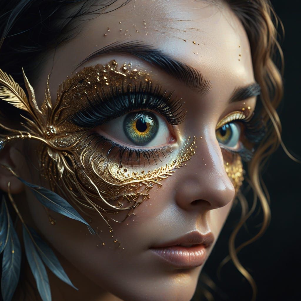 Surreal Black Eye with Gold Eyelashes