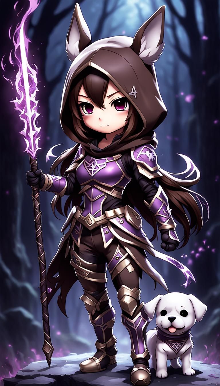 Chibi Girl Warrior Casting Spell in Anime Style