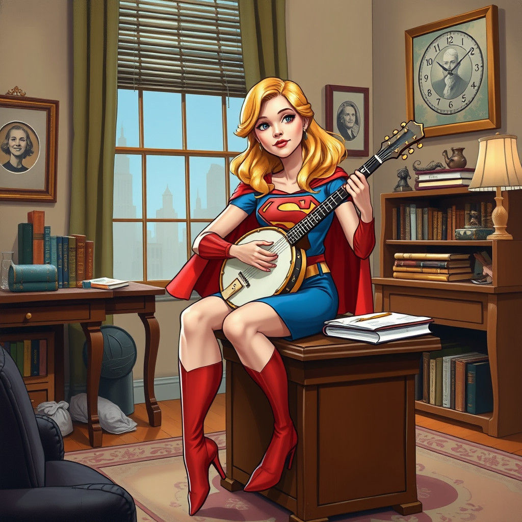 Supergirl Plays Banjo: Comic Book Art