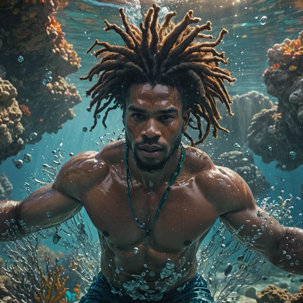 Underwater Free Diver in Shimmering Sunlight: Digital Art