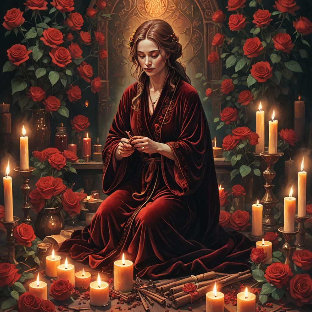Mystical Rose Ceremony in Pre-Raphaelite Style