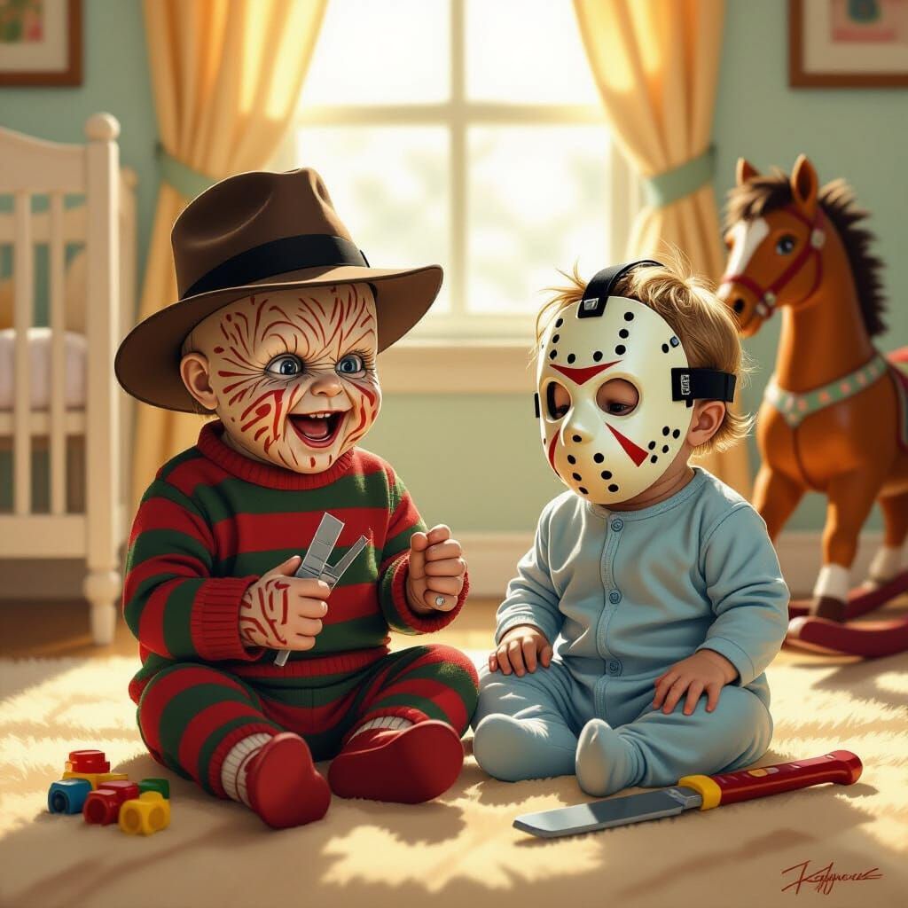 Freddy Krueger & Jason Toddlers Play in Nursery