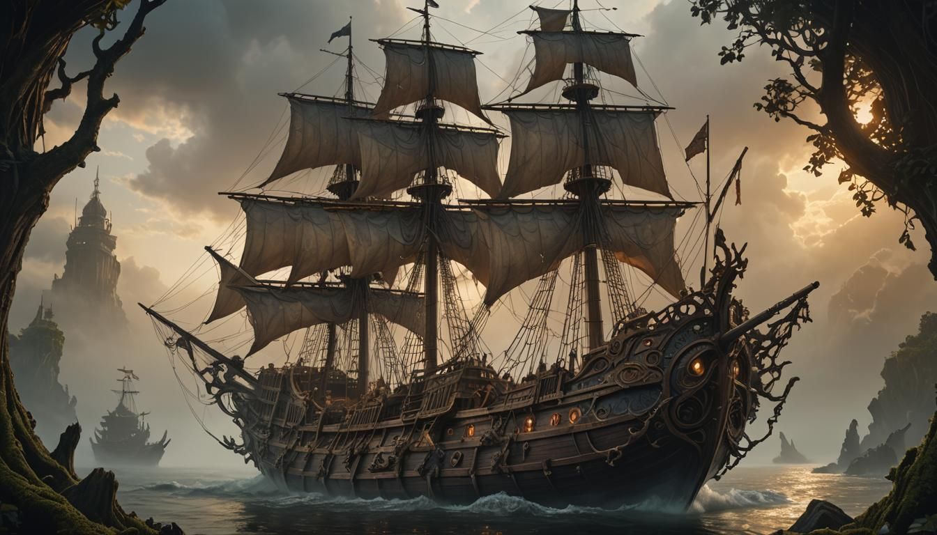 Mystical Bone Ship in Dark Fantasy Style