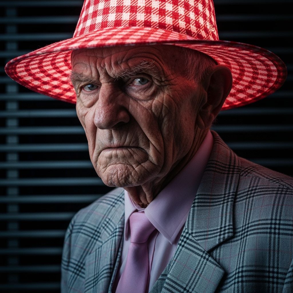 Elderly Man in Moody Low-Key Lighting with Checkered Hat