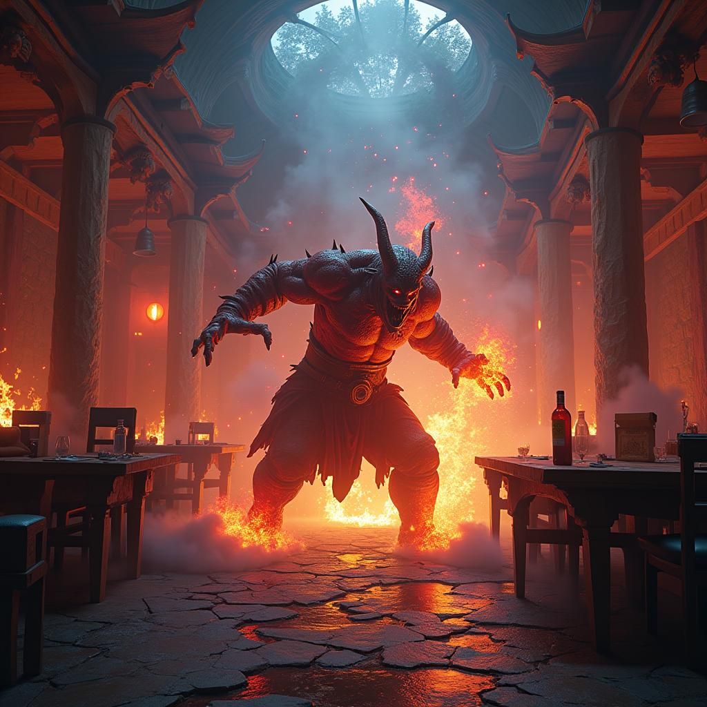 Infernal Tavern Brawl in Dramatic Matte Painting
