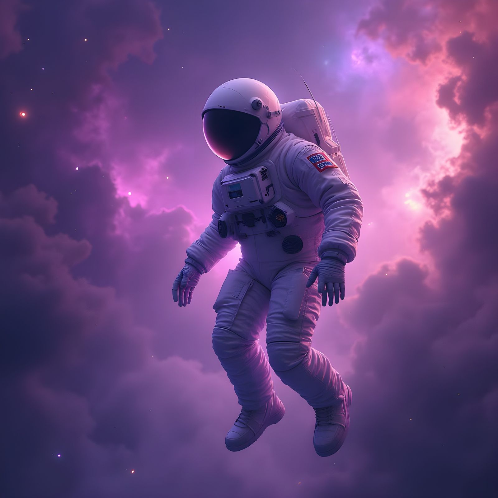 Astronaut Floating in Purple Nebulae in Sci-Fi Art Style