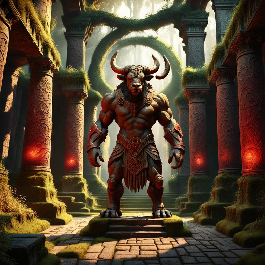 Majestic Minotaur in Ancient Labyrinth