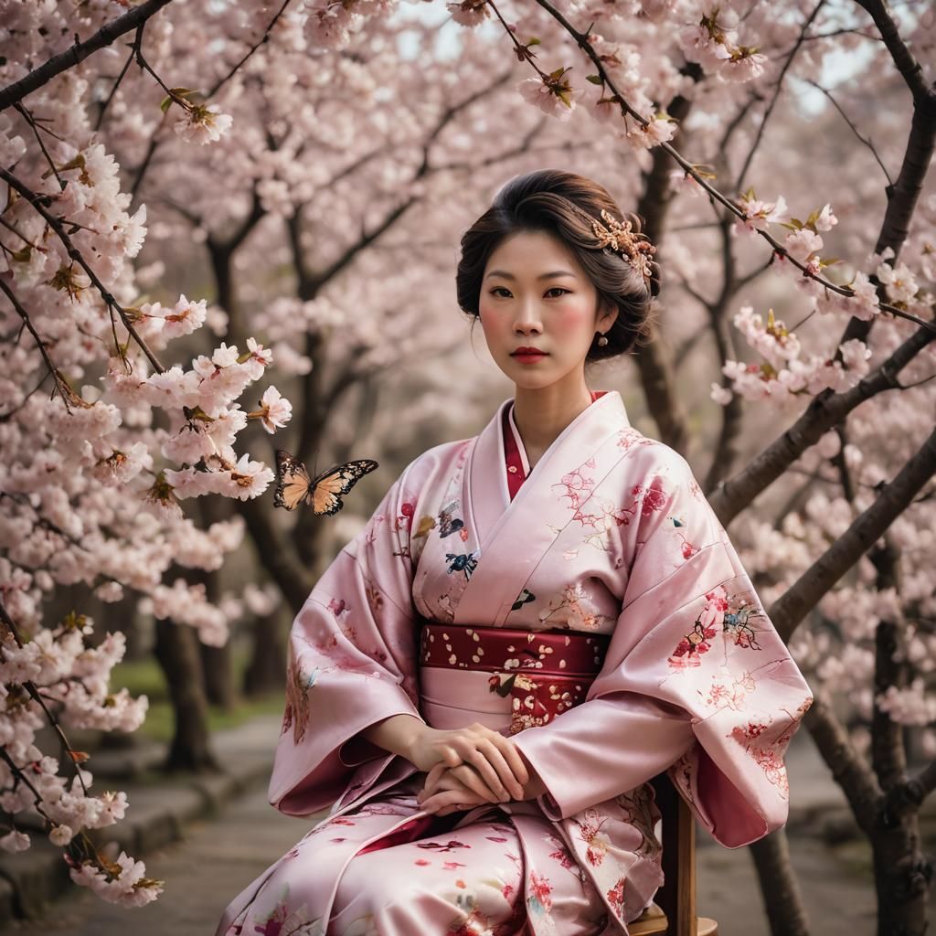 Kimono Portrait with Cherry Blossoms in Bokeh