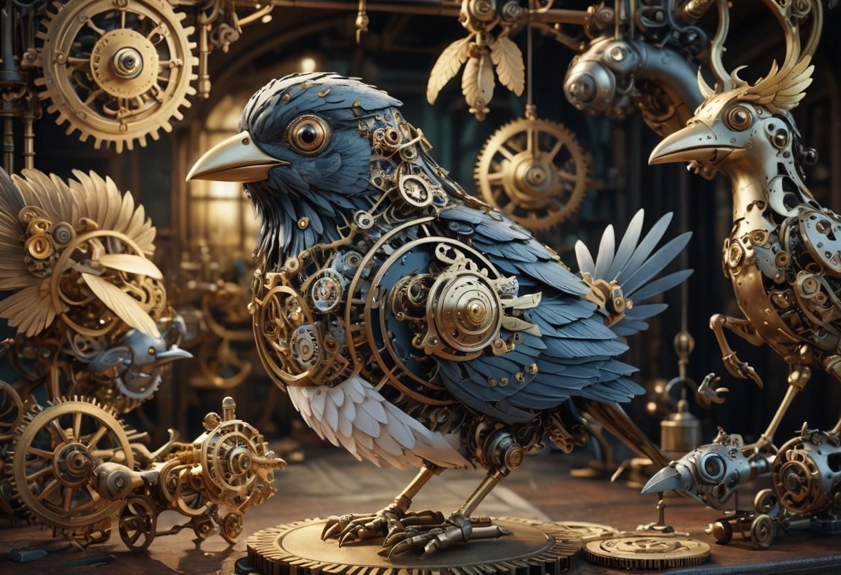 Steampunk Mechanical Bird in 3D Render