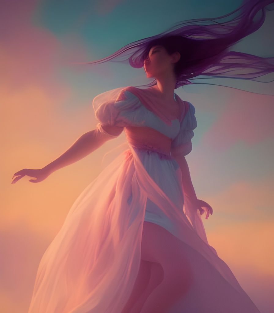 Woman in Pastel Clouds: Digital Art