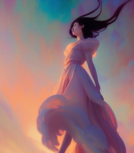Dreamy Woman in Cloud Dress: Digital Painting