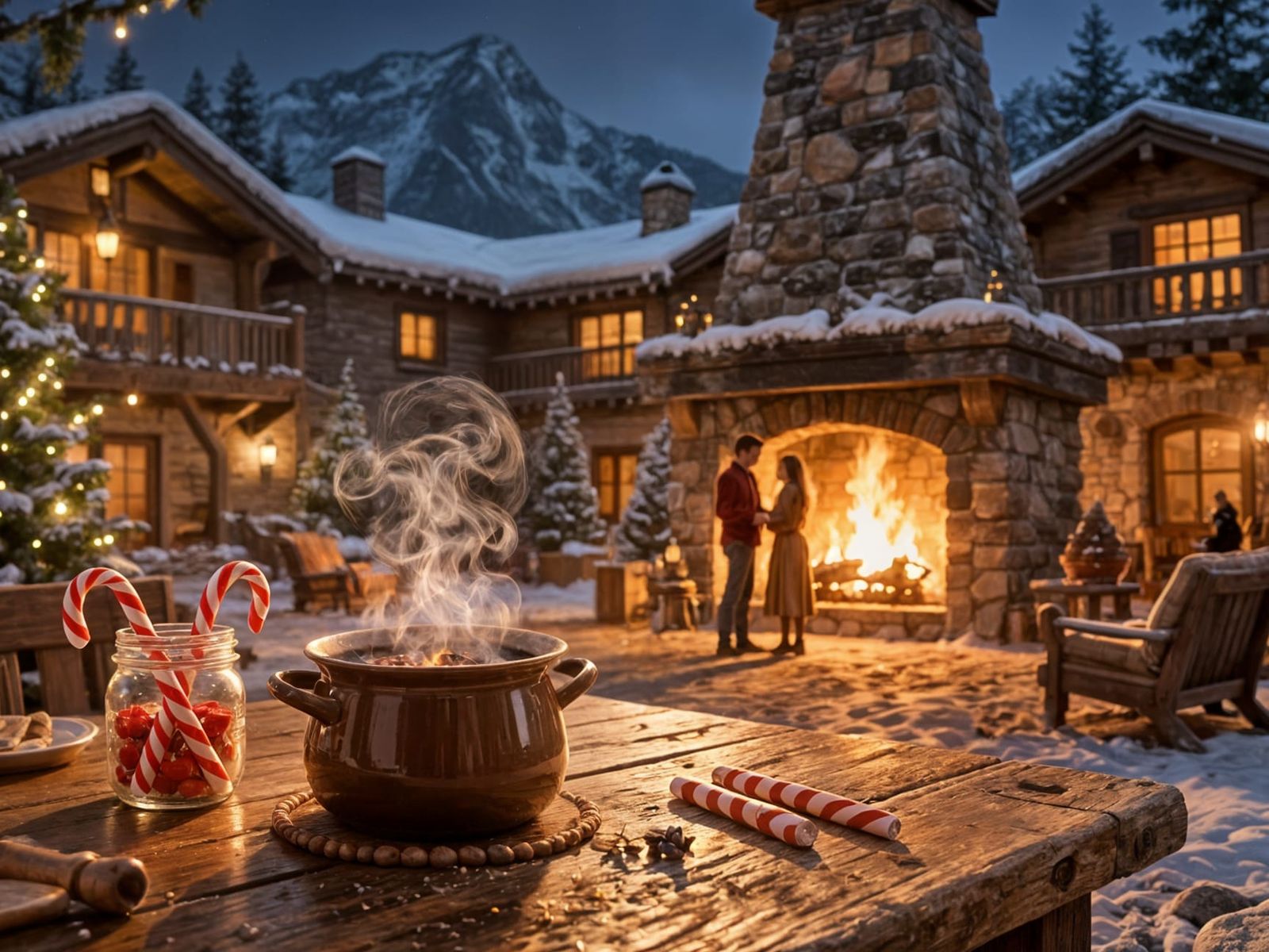 Cozy Christmas Mountain Lodge Scene