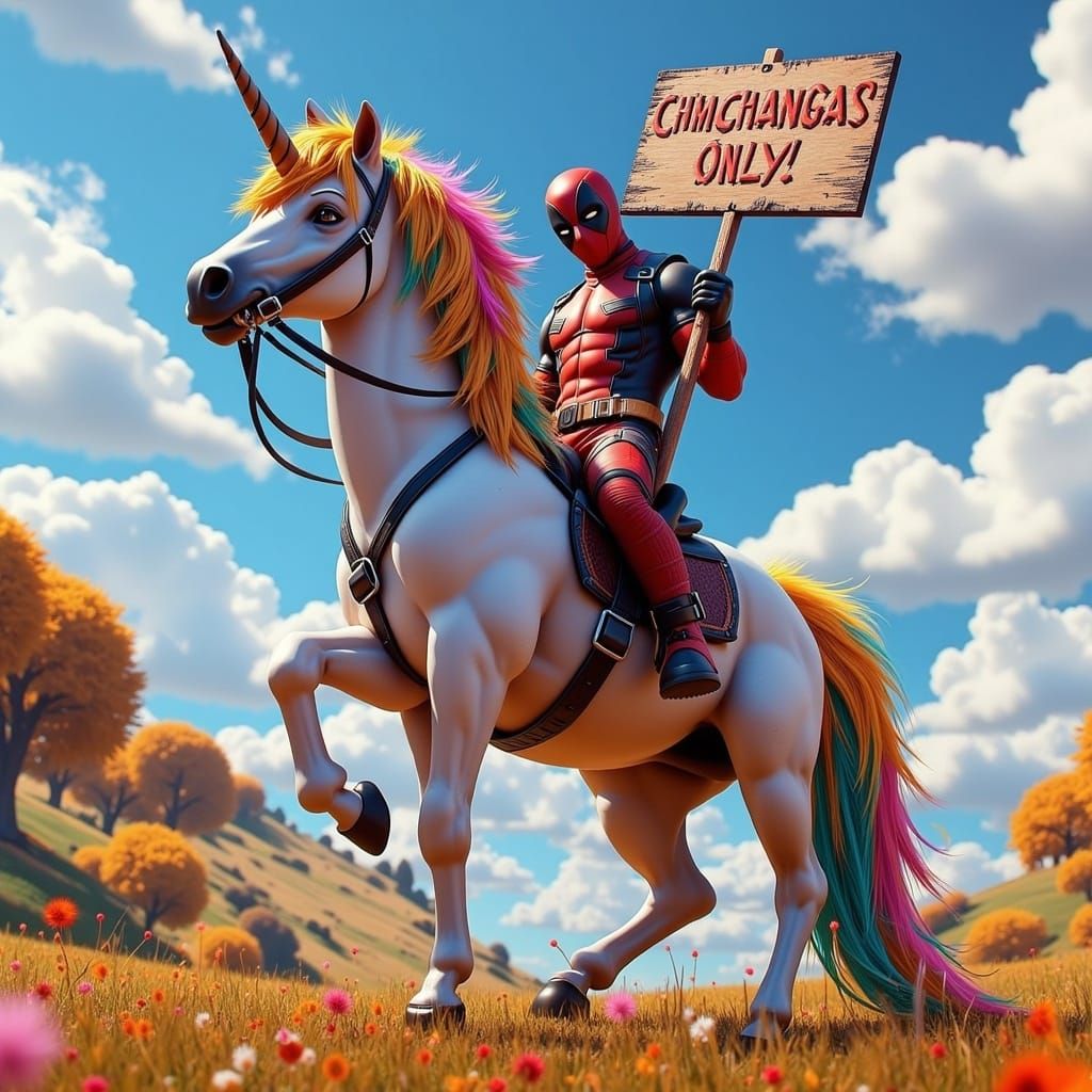 Deadpool on Unicorn: Chimichangas Only! in High-Fantasy Styl...