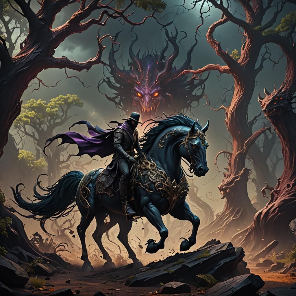 Demonic Lovecraftian Stallion: Detailed Matte Painting